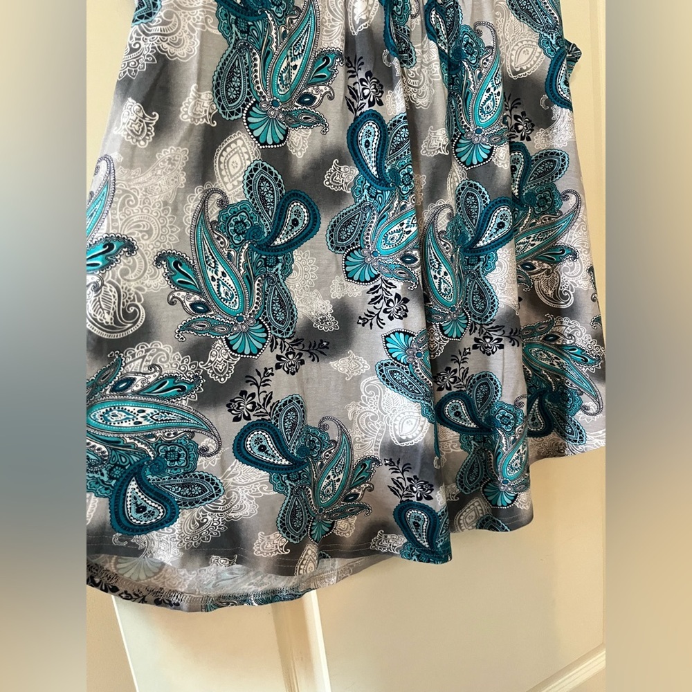 Youtalla by Amazon Rayon Spandex Turquoise White Flowy Blouse XL - Picture 6 of 12
